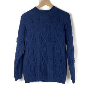 Women's 100% Wool Bobble Cable Sweater Blue Size S SIGNATURE by NORTHERN ISLES